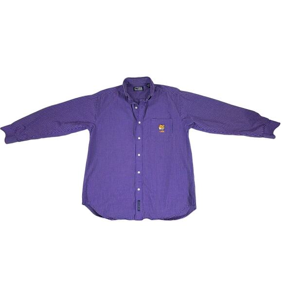 Crable Sportswear LSU Tigers Mens Shirt Size Medium Purple Windowpane Plaid - Picture 7 of 9